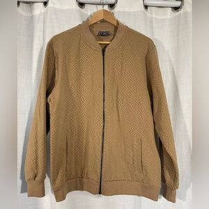 Casa Moda Couture Wheat Bomber Jacket Greek Key Chenille Sz Lg